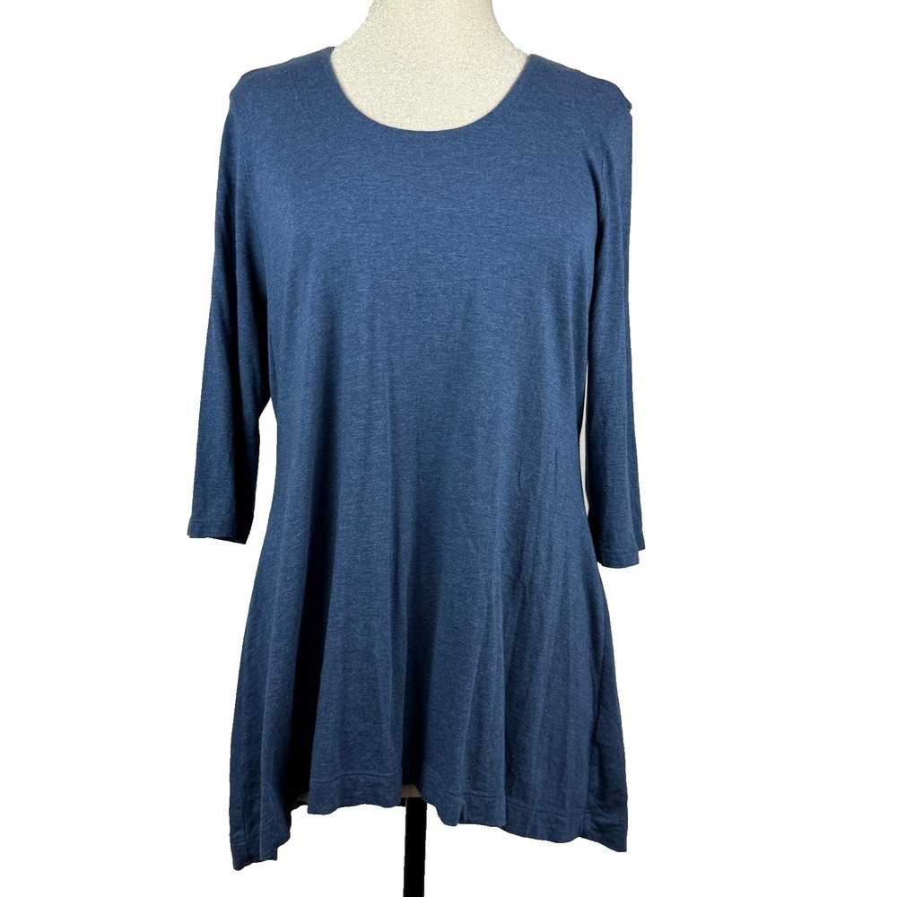Peruvian Connection Tunic Top Women L Blue Pima Cotton Modal A-Line Minimalist